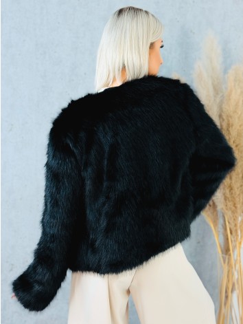 Dámsky čierny kožuštek s huňatým efektom
