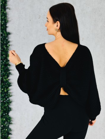 Dámsky čierny pletený sveter s uzlom