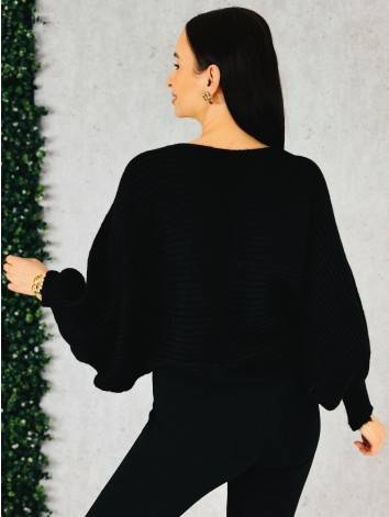 Dámsky čierny pletený sveter s uzlom