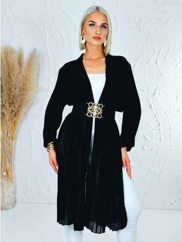 Dámsky čierny pružný hrubý opasok so zlatou sponou