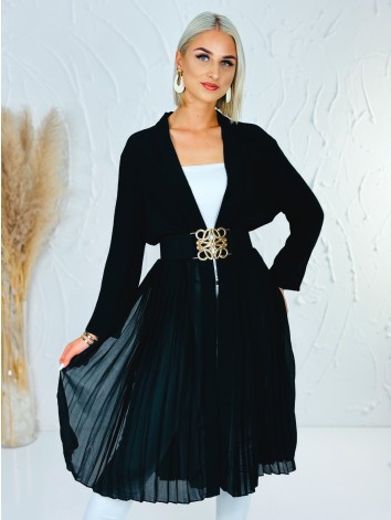 Dámsky čierny pružný hrubý opasok so zlatou sponou