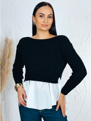Dámsky čierny sveter s volánovým detailom