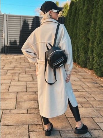 Dámsky dlhý béžový kabát s opaskom