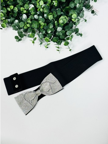 Dámsky elastický opasok so štrasovou mašľou