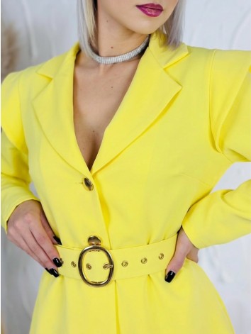 Dámsky elegantný overal s opaskom - žltý