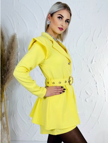 Dámsky elegantný overal s opaskom - žltý