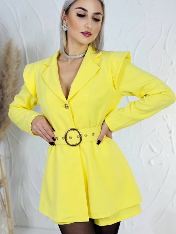 Dámsky elegantný overal s opaskom - žltý