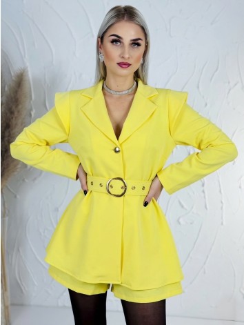 Dámsky elegantný overal s opaskom - žltý
