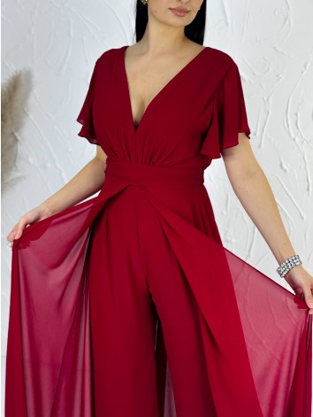 Dámsky elegantný bordový overal s krátkym rukávom pre moletky