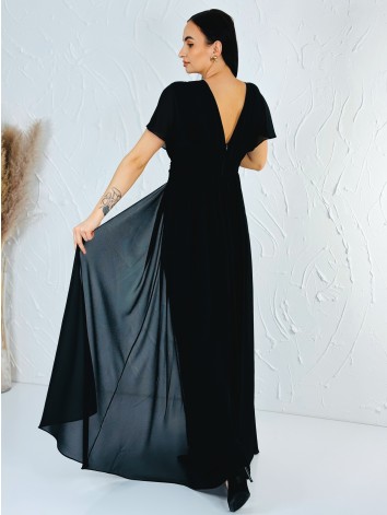 Dámsky elegantný čierny overal s krátkym rukávom pre moletky