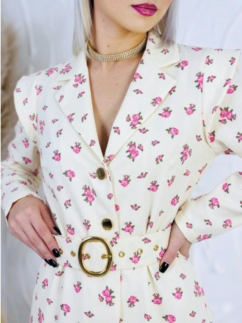 Dámsky elegantný kvetovaný overal s opaskom - biely