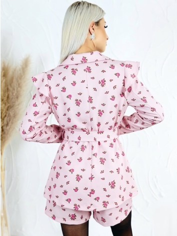 Dámsky elegantný kvetovaný overal s opaskom - ružový