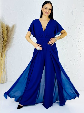 Dámsky elegantný modrý overal s krátkym rukávom pre moletky