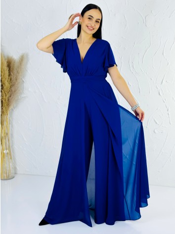 Dámsky elegantný modrý overal s krátkym rukávom pre moletky