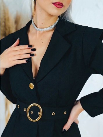 Dámsky elegantný overal s opaskom - čierny