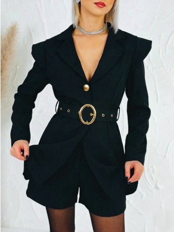 Dámsky elegantný overal s opaskom - čierny