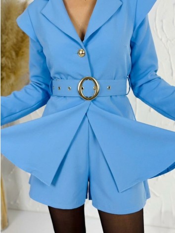 Dámsky elegantný overal s opaskom - modrý