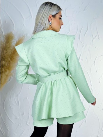 Dámsky elegantný overal s opaskom a ozdobnými kamienkami - zelený