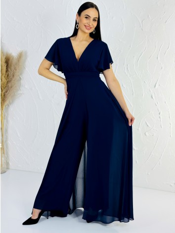 Dámsky elegantný tmavomodrý overal s krátkym rukávom pre moletky