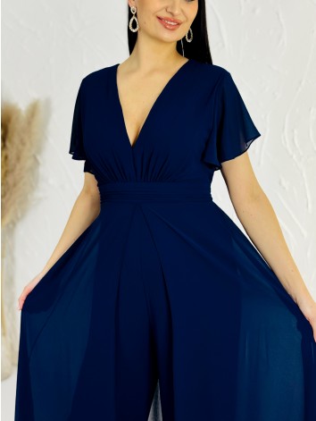 Dámsky elegantný tmavomodrý overal s krátkym rukávom pre moletky