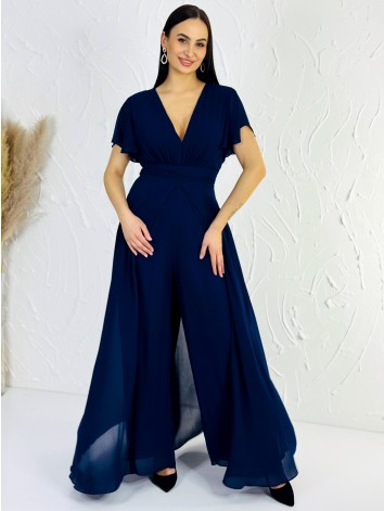 Dámsky elegantný tmavomodrý overal s krátkym rukávom pre moletky