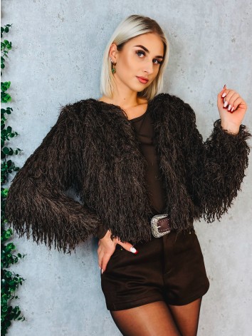 Dámsky hnedý kožuštek s dlhým vlasom Eroa