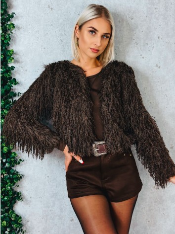 Dámsky hnedý kožuštek s dlhým vlasom Eroa
