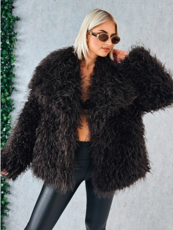 Dámsky hnedý mohutný ovečkový kožuch Aurora