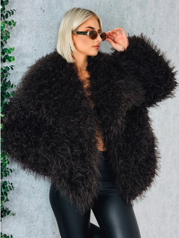 Dámsky hnedý mohutný ovečkový kožuch Aurora