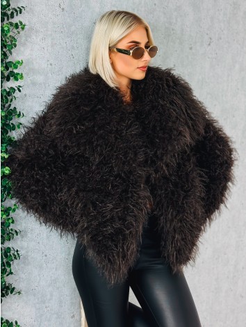 Dámsky hnedý mohutný ovečkový kožuch Aurora