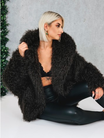 Dámsky hnedý ovečkový kožuch s kapucňou Aria