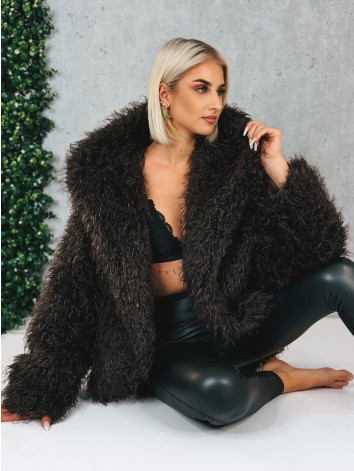 Dámsky hnedý ovečkový kožuch s kapucňou Aria