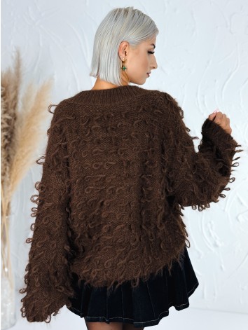 Dámsky hnedý oversize huňatý sveter