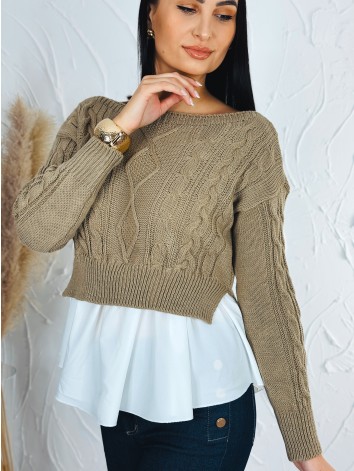 Dámsky hnedý sveter s volánovým detailom
