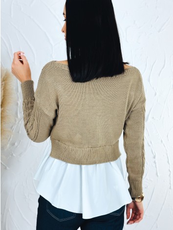Dámsky hnedý sveter s volánovým detailom