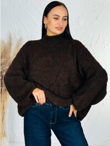 Dámsky hrejivý oversize rolákový sveter - hnedý
