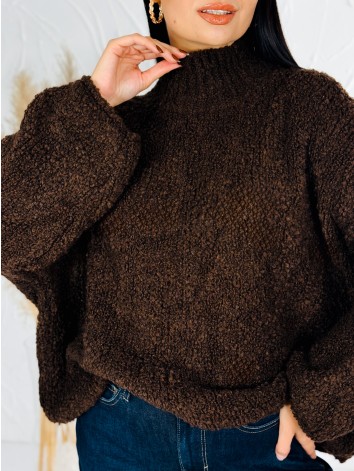 Dámsky hrejivý oversize rolákový sveter - hnedý