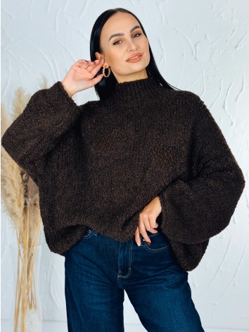 Dámsky hrejivý oversize rolákový sveter - hnedý