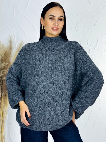 Dámsky hrejivý oversize rolákový sveter - sivý