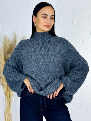 Dámsky hrejivý oversize rolákový sveter - sivý