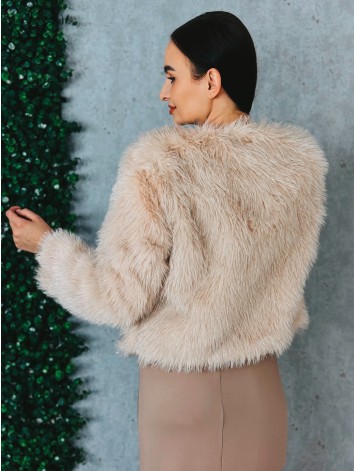 Dámsky krátky trblietavý ružovo-béžový kožuch