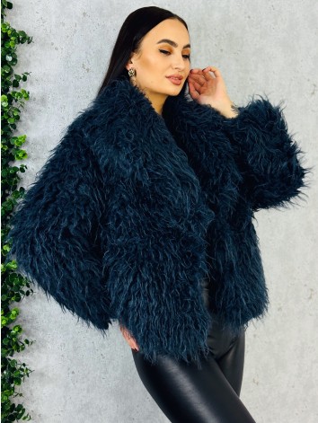 Dámsky modrý mohutný ovečkový kožuch Aurora