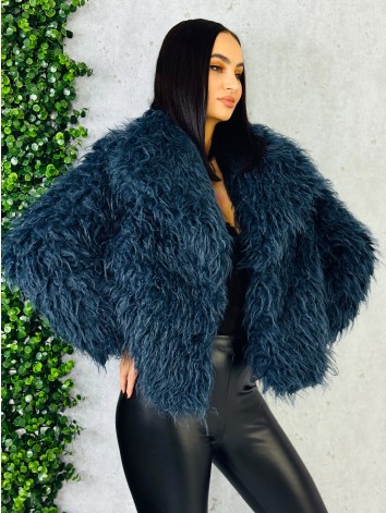 Dámsky modrý mohutný ovečkový kožuch Aurora