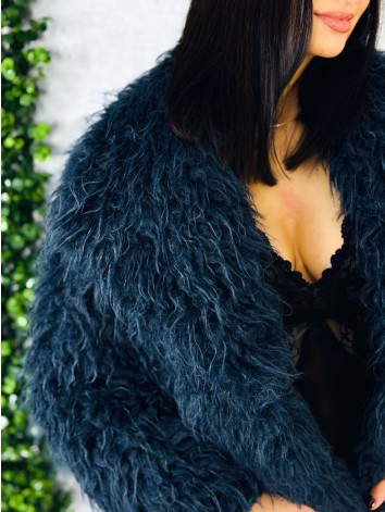 Dámsky modrý mohutný ovečkový kožuch Aurora