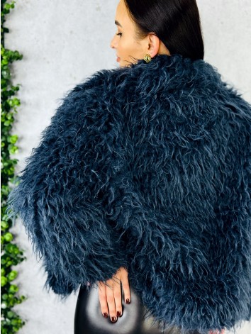 Dámsky modrý mohutný ovečkový kožuch Aurora