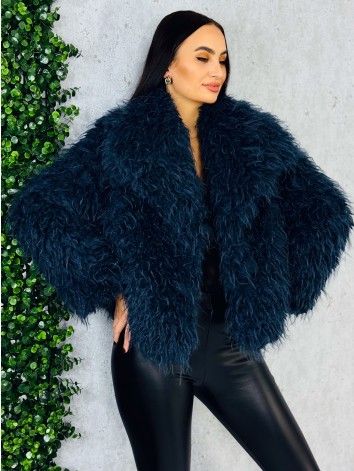 Dámsky modrý mohutný ovečkový kožuch Aurora