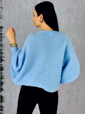 Dámsky modrý pletený sveter s uzlom