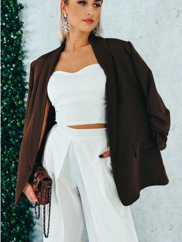 Dámsky nohavicový komplet s topom a širokými nohavicami - biely