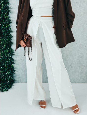 Dámsky nohavicový komplet s topom a širokými nohavicami - biely