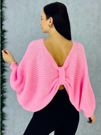 Dámsky ružový pletený sveter s uzlom